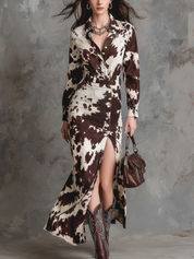 Sukienka maxi z nadrukiem krowy w stylu vintage