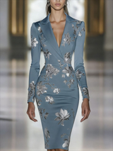 Elegancka Midi Sukienka w Niebieski Kwiatowy Wzór