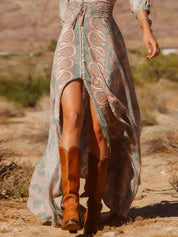 Sukienka Maxi w Stylu Boho z Rozcięciem
