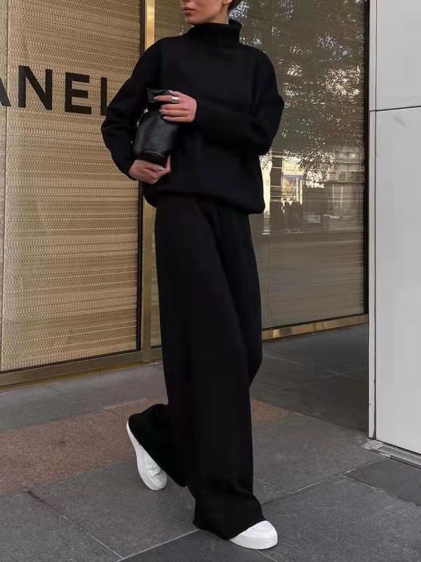 Sweter w jednolitym kolorze, luźny, casualowy zestaw