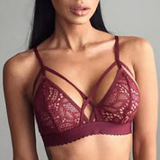 Biustonosz koronkowy bralette z dekoracyjnymi paskami