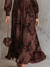 Brązowa Sukienka Maxi z Zippem w Wzór Paisley