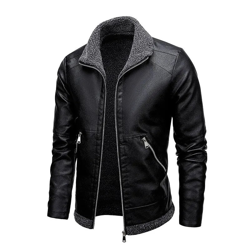 Elegancka Kurtka Skórzana z Fleece