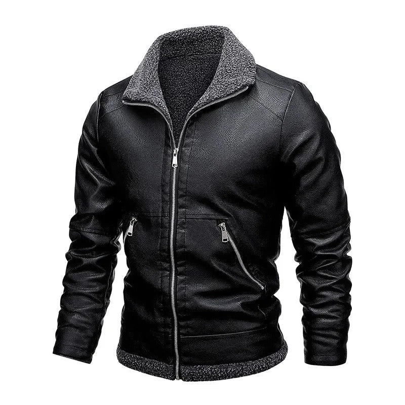 Elegancka Kurtka Skórzana z Fleece