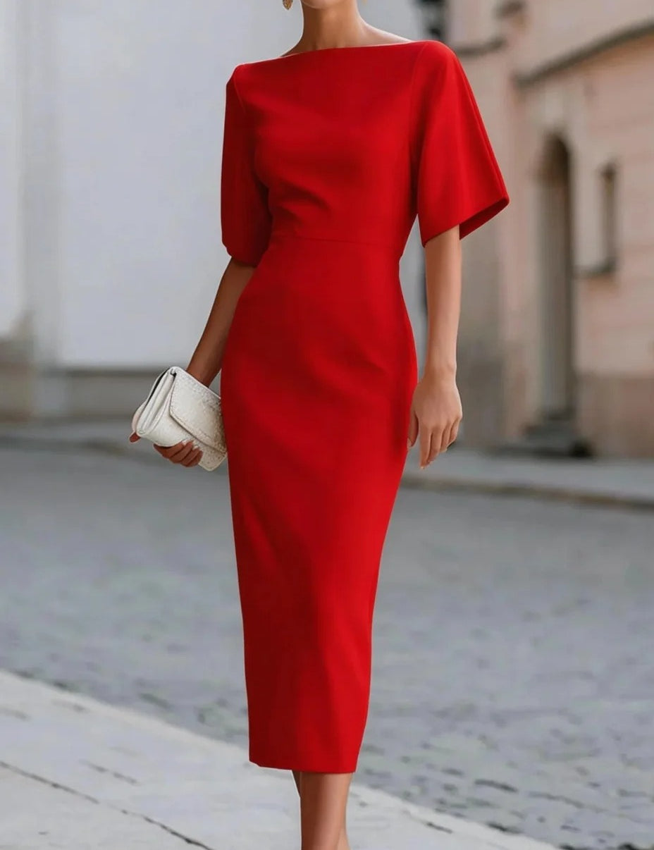 Elegancka Sukienka midi z krótkim rękawem